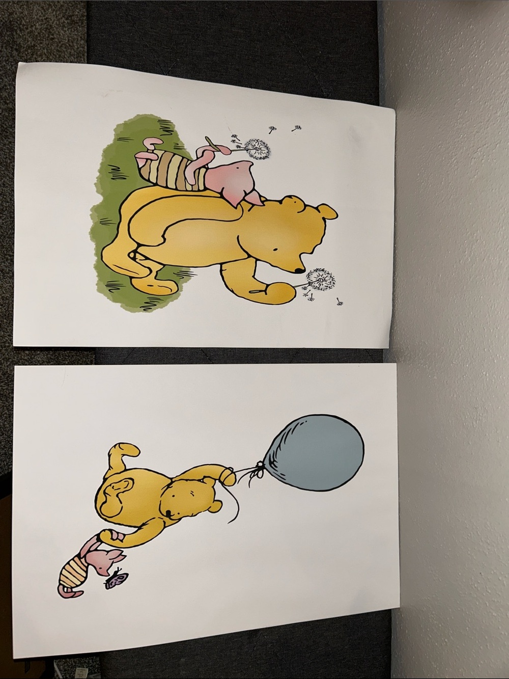 Winnie the Pooh & Piglet Wall Art Prints - Yellow, Pink, Blue